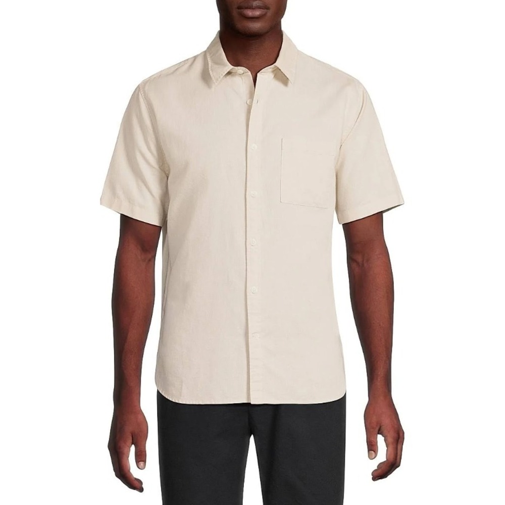 Vince Linen Button Down Shirt Men M Butter Yellow Short Sleeve Minimalist